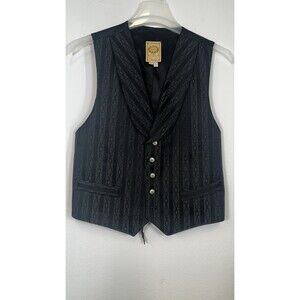 Wah Maker Mens M Black Diamond Striped Geometric Cowboy Western Vest Read Desc.